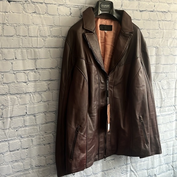 CURGÈ Womans Brown Leather Zip Up Jacket Made in Italy size 3XL or EU‎ 56 NWT W3 - Picture 2 of 9